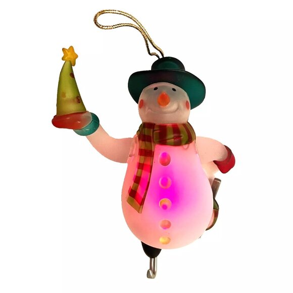 AVON Light Up Snowman Christmas Tree Ornament 5 1/2 Skating Color Changing 2005 - Picture 2 of 6